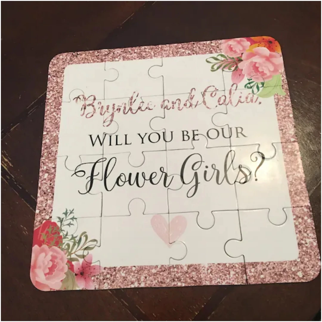 16*16 cm in oro rosa "Ti Sarà la mia ragazza di fiori?" Puzzle con proposta personalizzata con nome e firma personalizzati (3*5 puzzle)