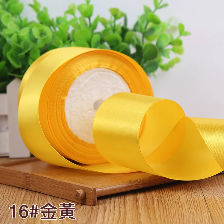 6/10/15/20/25/40/50mm Golden Yellow Satin Ribbons Christmas Halloween Birthday Party Wedding Decoration Ribbon DIY Crafts Fabric