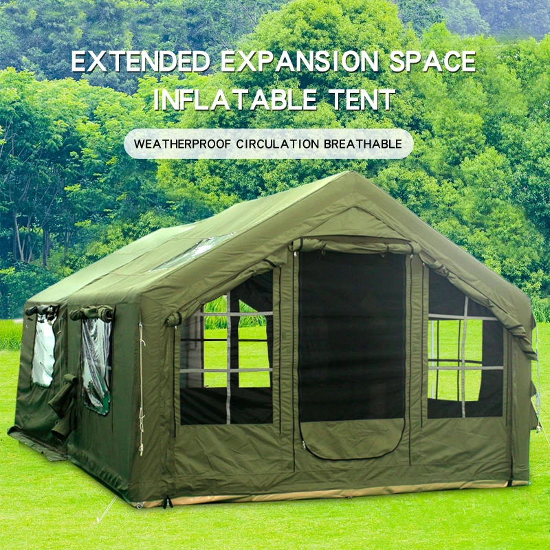 15 square meters cotton inflatable tent outdoor army green spring and summer sky curtain two-in-one roof tent camping 6-10 peopl