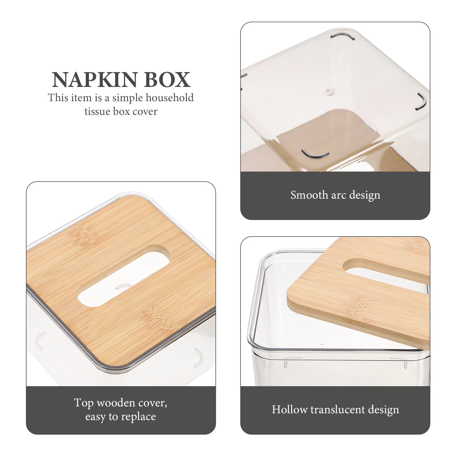 

Decorative Napkin Box Tissue Holder Pet Bamboo Material Smooth Edge Home Office Desktop Bathroom Living Room Tabletop Tissue