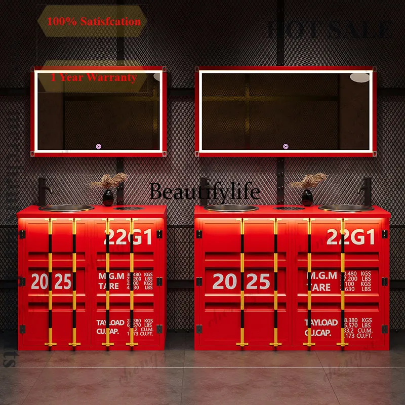 B567 Retro industrial wind washbasin double basin cabinet stainless steel personalized creative container wash face pool