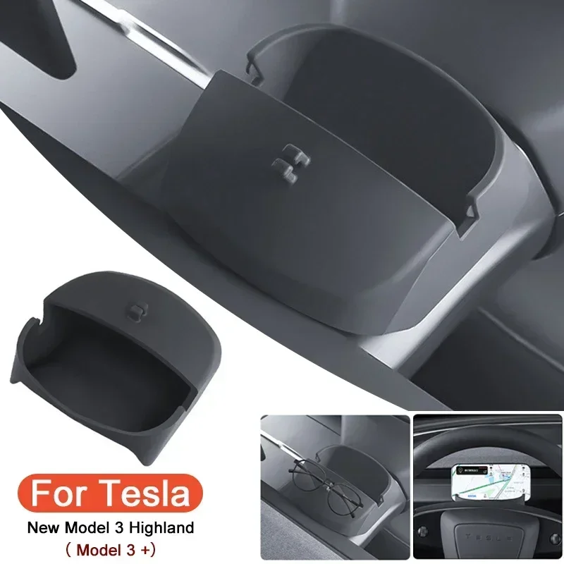 For Tesla Model 3+ Steering Wheel Storage Box Silicone Mobile Phone Holder Glasses Storage New Model3 Highland 2024 Accessories