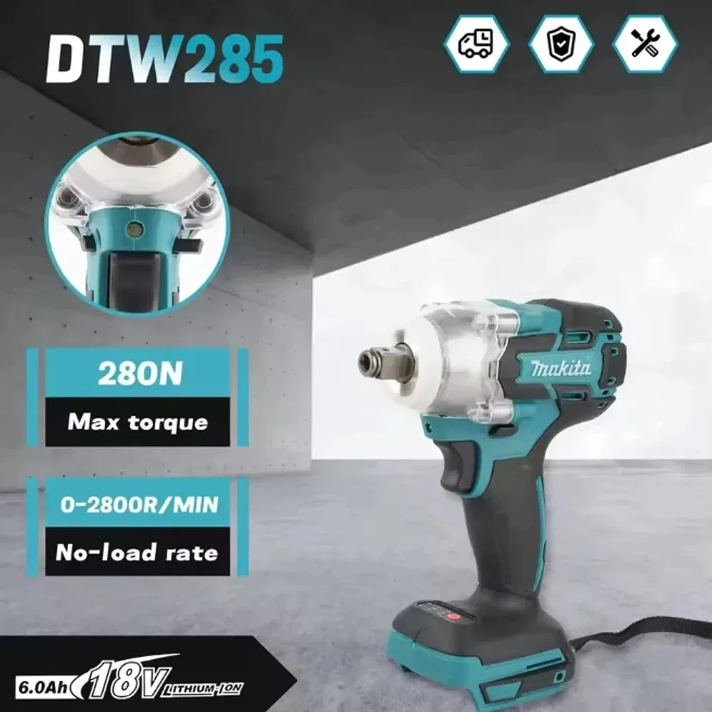 Llave de Impacto sin Escobillas Makita DTW285 18V LXT de Alto Torque para Ensamblaje de Maquinaria Automotriz y Ajuste de Pernos Industriales (Solo Herramienta)