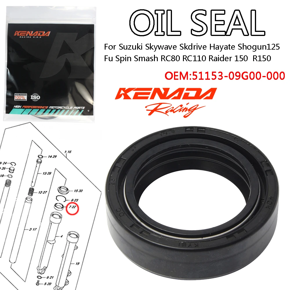 

KENADA Racing Oil Seal Front Shock For Suzuki Skywave Skdrive Hayate Shogun125 Satria Fu Spin Smash RC80 RC110 Raider 150 R150