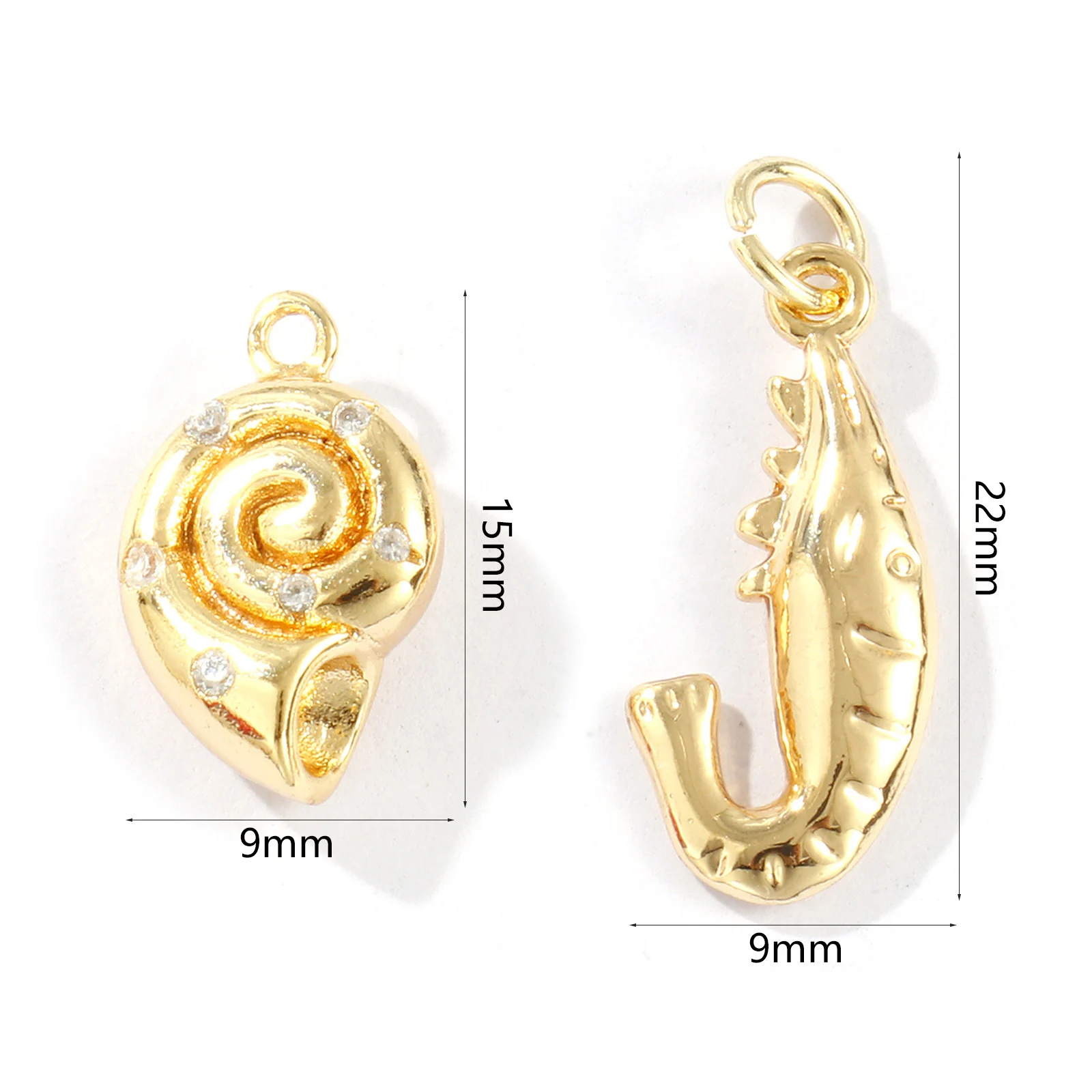 2 PCs Brass Charms 18K Gold Plated Conch Shrimp Ocean Pendants For DIY Necklace Bracelet Jewelry Making Findings
