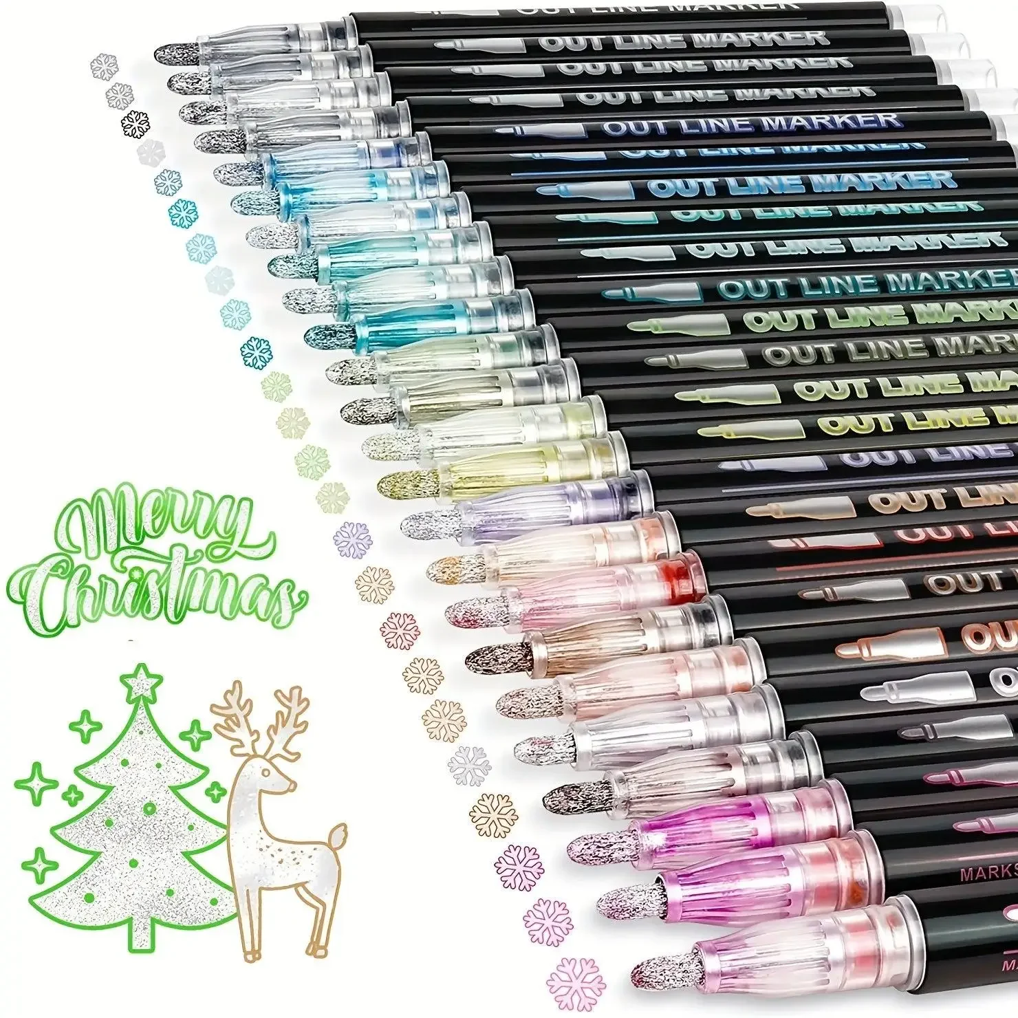 Dual-Tip Metallic Art Pens with Self-Outline, Brush & Fine Tips, Office Writing & Correction Tools for Scrapbooking, Card Making, Dual Tip Pens