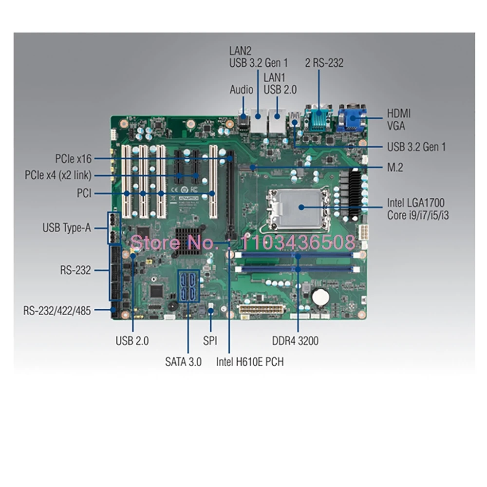 12 Generation Industrial Control Motherboard LGA1700 Pin H610E Core i9 i7 For Advantech AIMB-708G2 AIMB-708