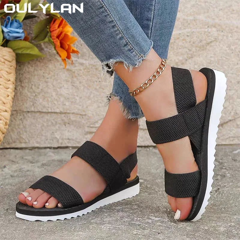 On Flats Shoes With Platform Thick Heels Sandalias Women Lightweight Heels Sandals Comfortable Soft Bottom Flats Slip