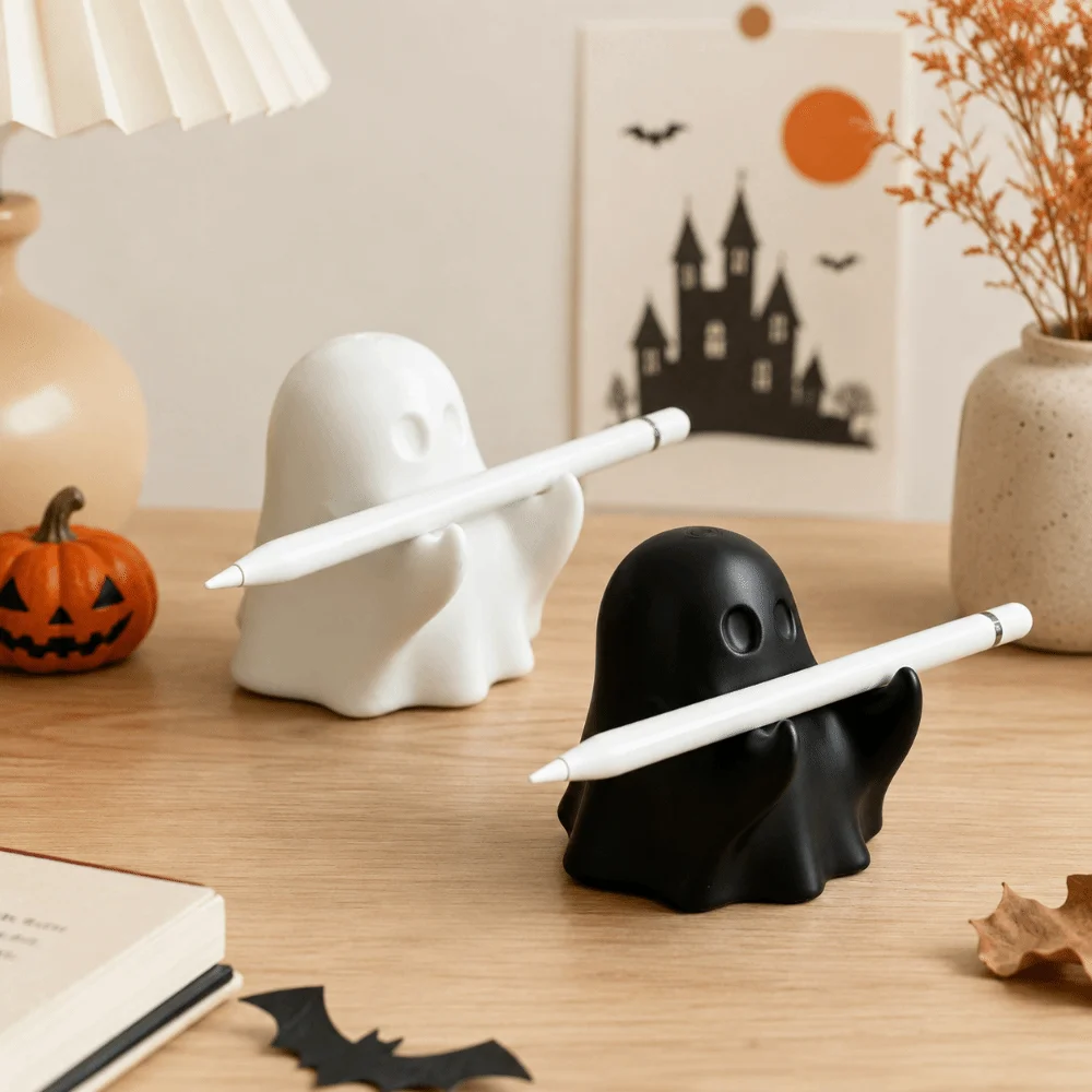 3D Printed Ghost Pen Holder Funny Multi-functional Mini Ghost Statue Cute Decorative Ghost Phone Stand Stationery Display