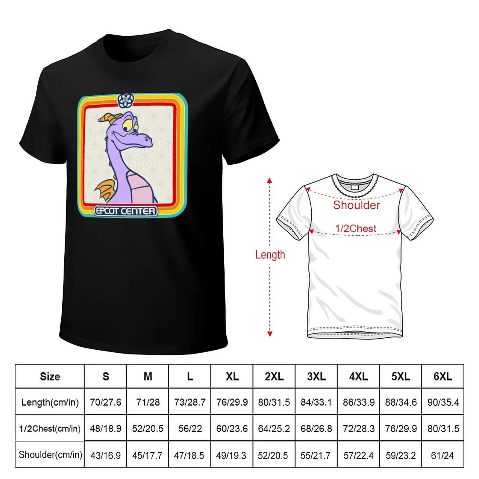 EPCOT Center Figment Rainbow stripe Frame T-Shirt graphics summer tops vintage clothes mens champion t shirts