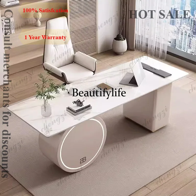 B573 Simple Rock Plate Office Desks Italian-style Light Luxury Writing Study Office Desks Home Small-sized Furniture Bureau
