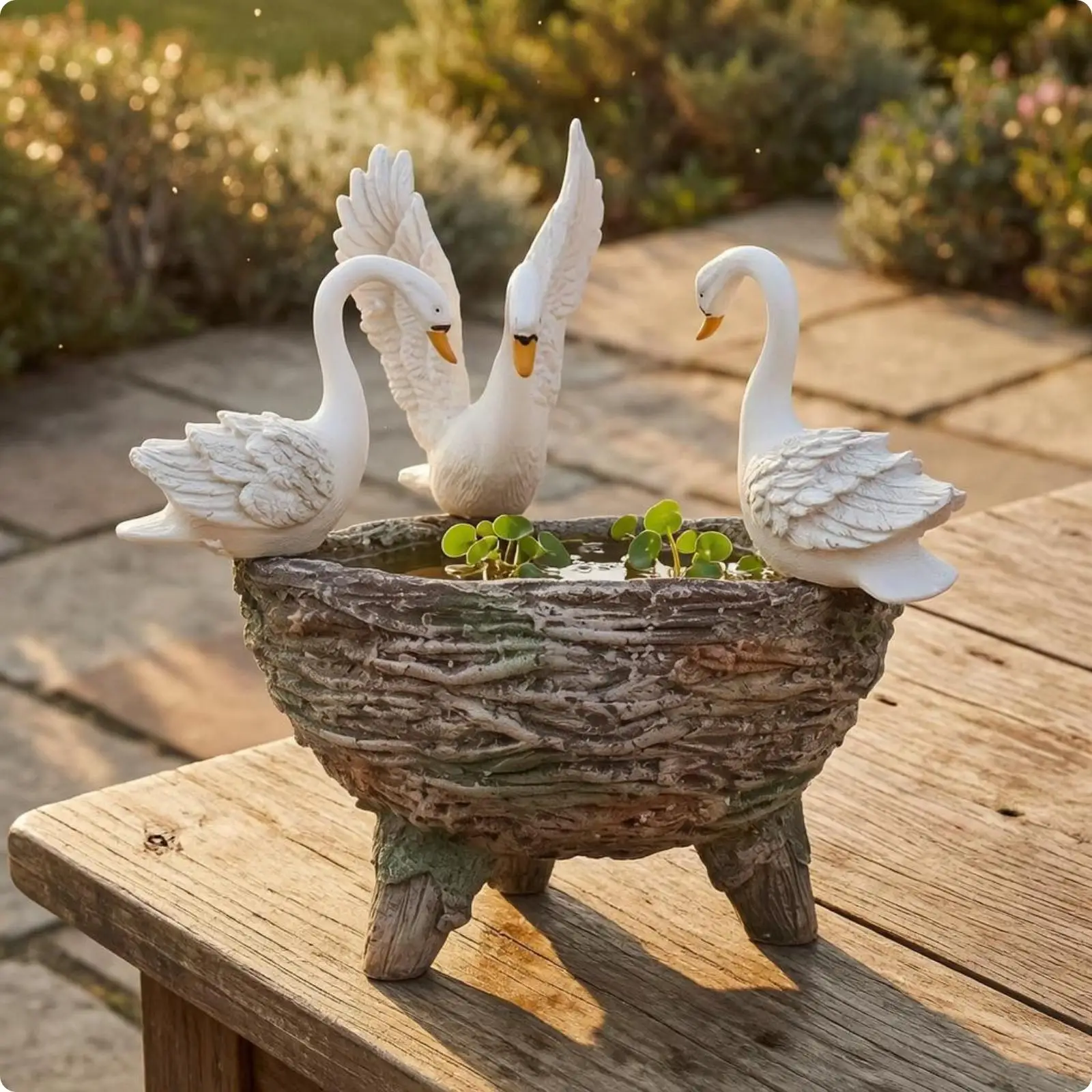 Swan Garden Sculpture Planter Stone-Like Swan-Shaped Planter Textured