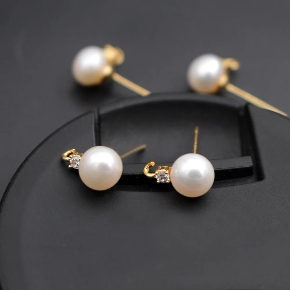 6pair Natural Freshwater Pearls CZ Paved Earrings with Linker Loop Connectors DIY for Women Bridal Wedding Party Earrings