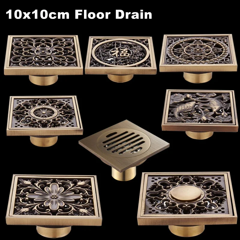 yes10x10cm Brass Floor Drain – Golden Anti-Odor Shower Drain for Bathroom, Balcony & Washing Machine, Thickened Rust-Proof