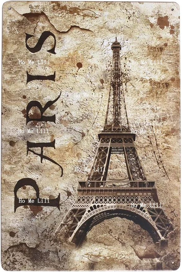 Vintage Eiffel Tower Paris Metal Tin Sign Wall Decor