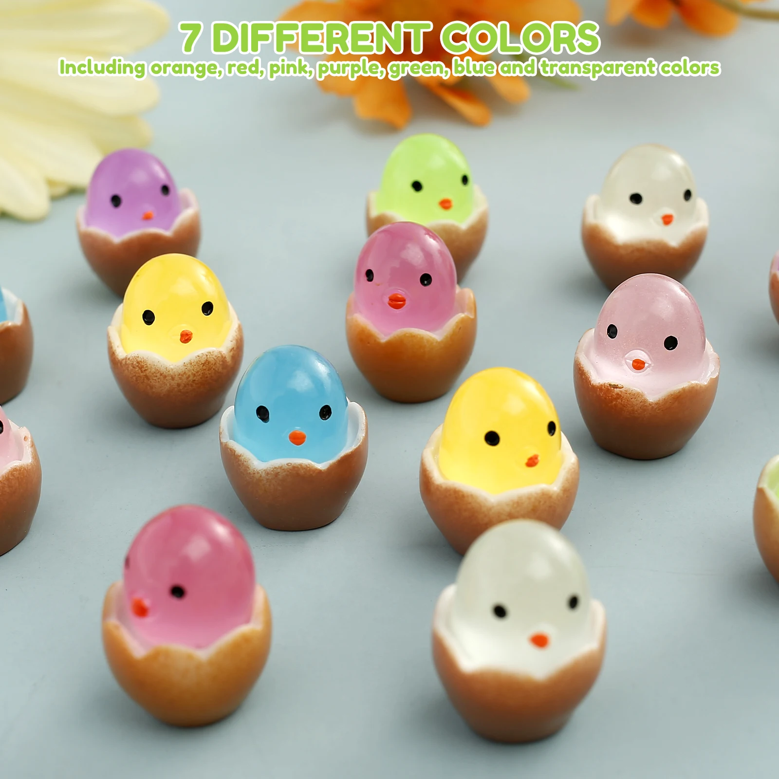 100Pcs Mini Luminous Chicks Synthetic Resin Luminous Chicks Figurines Glow in The Dark Miniature Chicks 7 Colors Portable Tiny