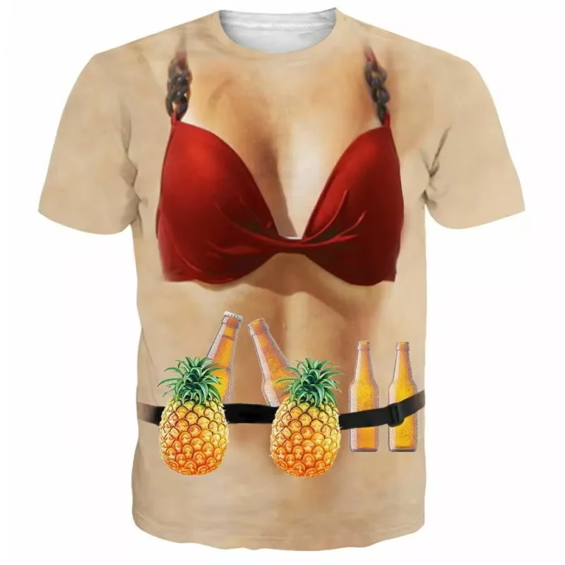 2026 Camiseta de manga corta para hombre con estampado 3D de músculos divertidos, ropa deportiva casual, conjunto de fitness, ropa urbana, vestuario para cosplay