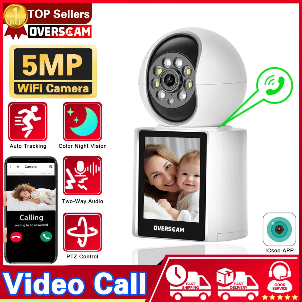 5MP Wifi Video Calling IP Camera Baby Monitor Home Security Two-way Voice Call 2.8 Inch Screen to Monitor the Elderly And Baby