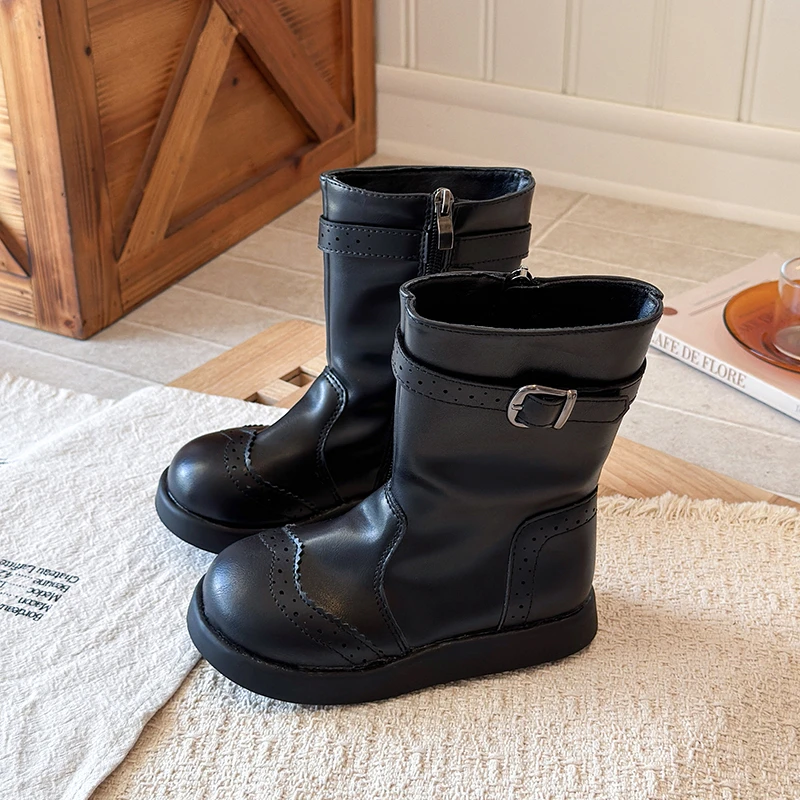 Fashion Boys Boots Girls Autumn Winter Children Pu Leather Casual Outdoor Riding Ankle Boots Kids Shoes High Top 26-36