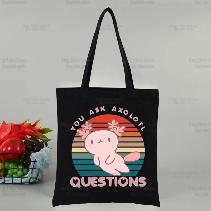 Axolotl Cute Cartoon Design Shoulder Canvas Bags Large Capacity College Harajuku Handbag Women Bag Shopping Bag