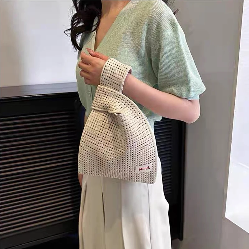 Korea Style Mesh Hollow Thick Knit Handbag Women Spring Summer Cool Versatile High Capacity Wrist Bag Portable