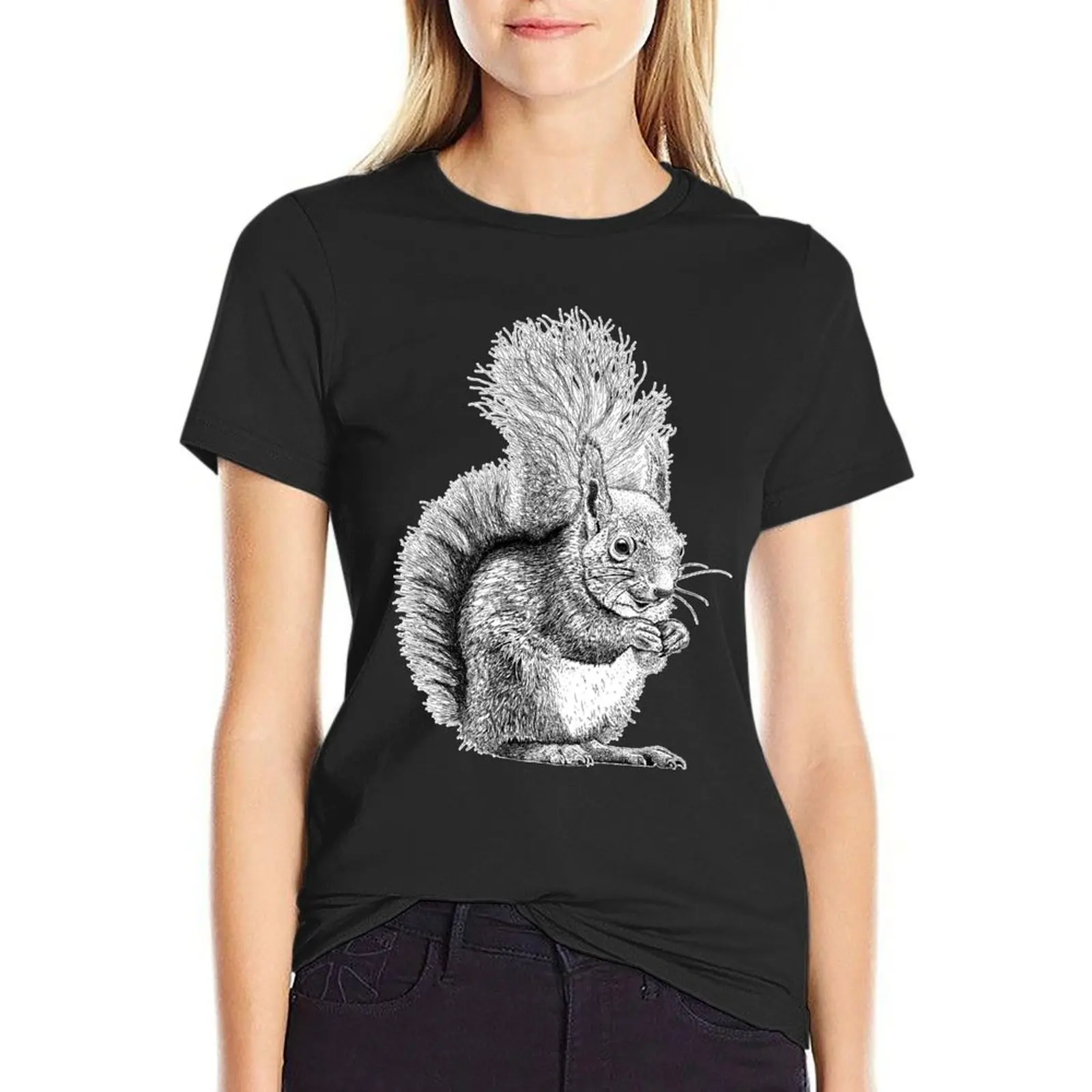 

Squirrel Drawing T-Shirt customs graphics anime t shirt Women