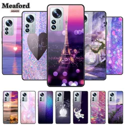 Luxury Cover for Xiaomi 12T Pro Flowers Tempered Glass Case for Xiaomi 12T TPU Bumper Xiaomi 12 T Hard Black Cover Colorful Capa