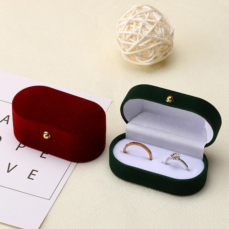Wedding Ring Packaging Box Ear Studs Holder Velvet Engagement Couple Ring Box Valentine Gift Double Rings Storage Display Case