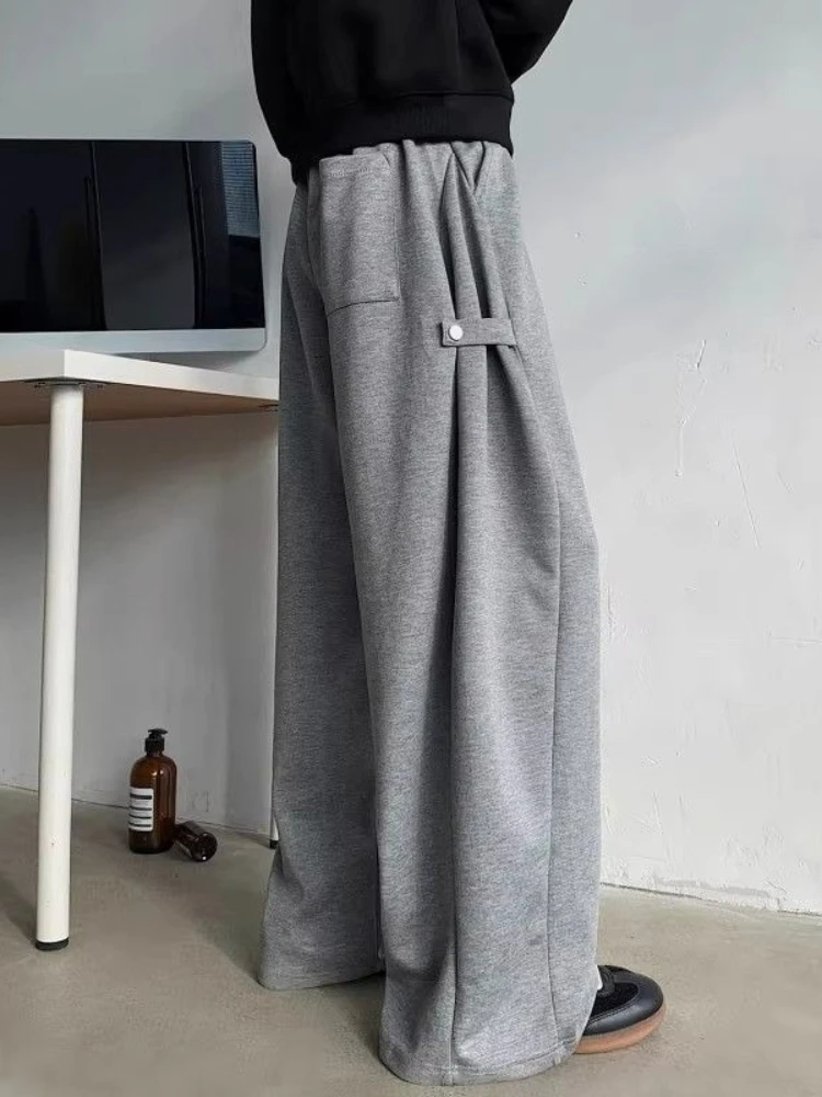 Men’s Grey Deconstructed Cargo Pants Heavyweight Oversized Wide Leg Trousers Floor Length Casual Streetwear for Spring Autumn