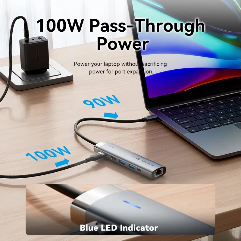 Vention جديد 6 في 1 USB 3.0 Type C 100W HUB 4K 60 هرتز إلى HDMI RJ45 الفاصل محول لرسو السفن لماك بوك باد سامسونج شياو الكمبيوتر المحمول #6