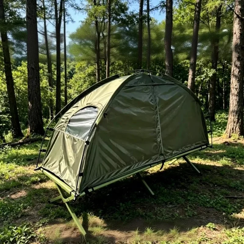 YTYINPortable Camping Cot Tent Waterproof Moisture-Proof Four-Season Carbon Steel Outdoor Single-Person Elevated Bed For Wildern