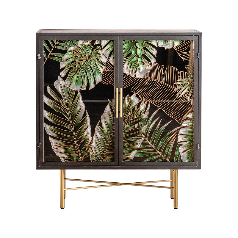 

American retro filigree enamel colored glass entrance cabinet