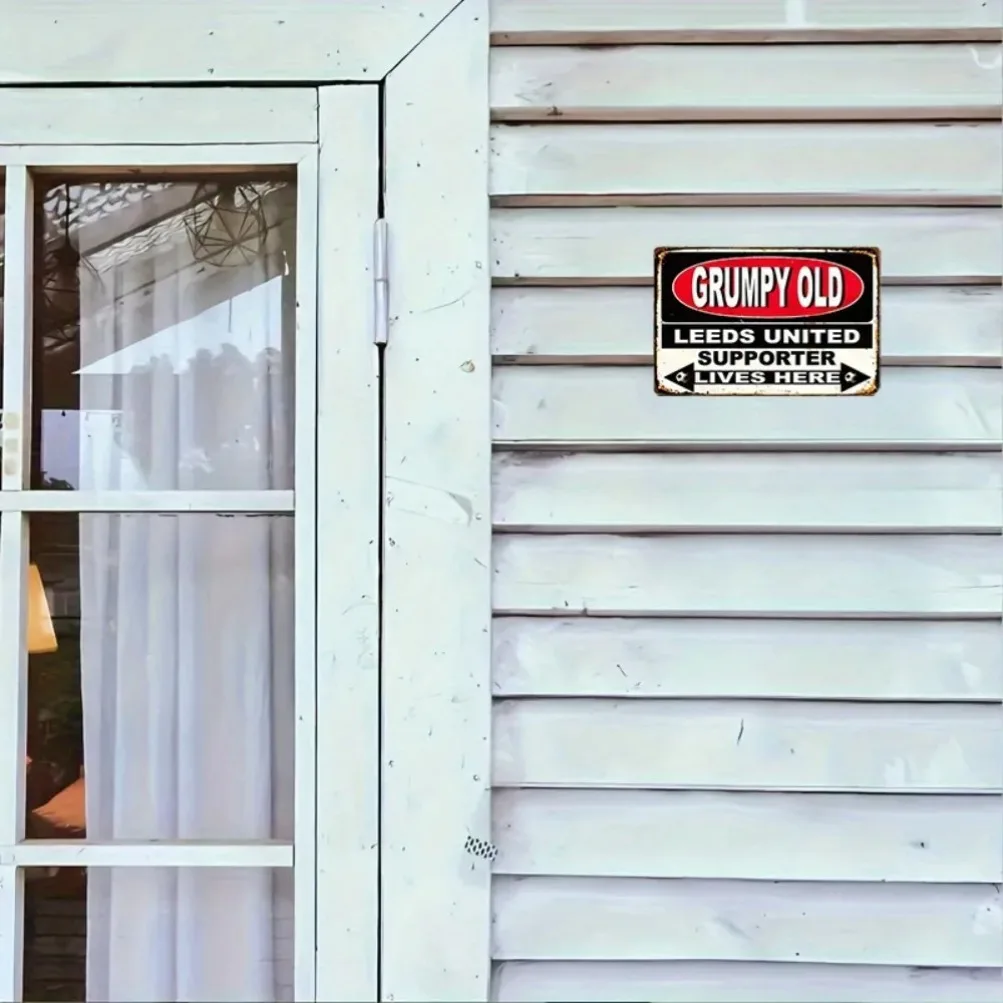 1 قطعة 12x8 "جرومي أولد ليدز يونايتد الداعم يعيش هنا" علامة القصدير خمر | الرجعية جدار الفن | ديكور بار المنزل هدية العيد #6