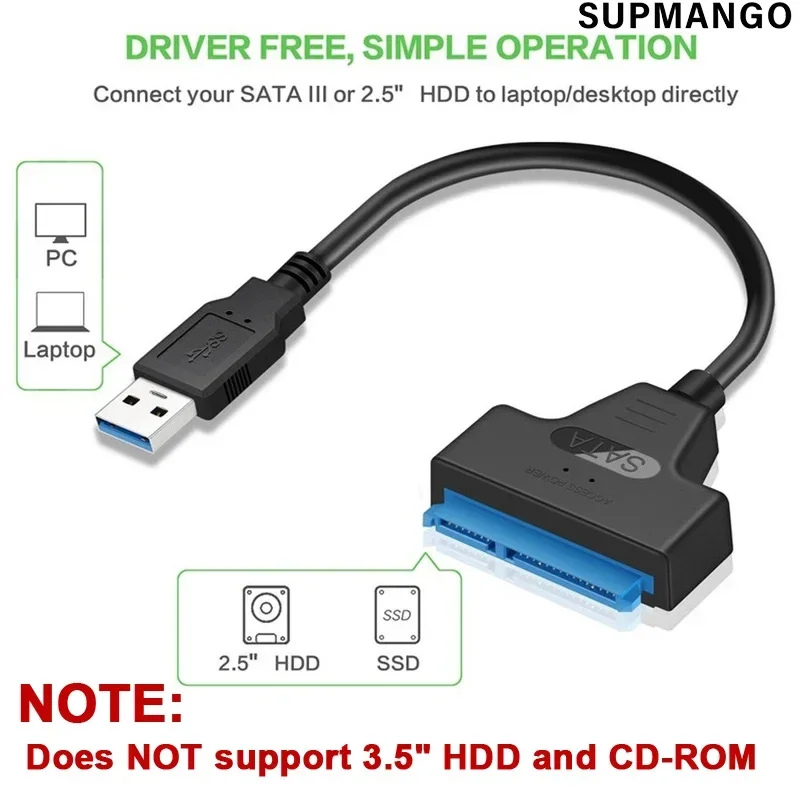 Kabel Adaptor USB 30 Ke SATA III 22 Pin untuk HDD 25 Inci SSD Hard Drive Eksternal Kecepatan Tinggi Kabel 6Gbps 30 20