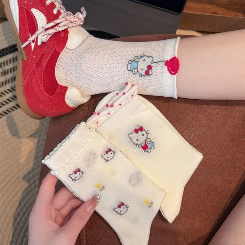 Hello Kitty Socks Anime Cartoon Printing Sanrio Kawaii Summer Hollow Breathable Sweat-absorbent Joker Stocking Girl Holiday Gift view 5