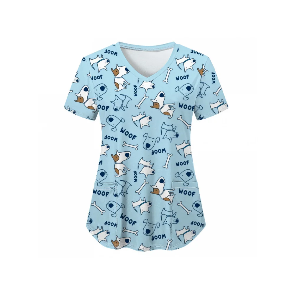 ممرضة موحدة امرأة الحيوان نمط الطباعة مريحة الطبيب البيطري فرك موحدة موضة قصيرة الأكمام مع جيب موحدة ممرضة امرأة #3