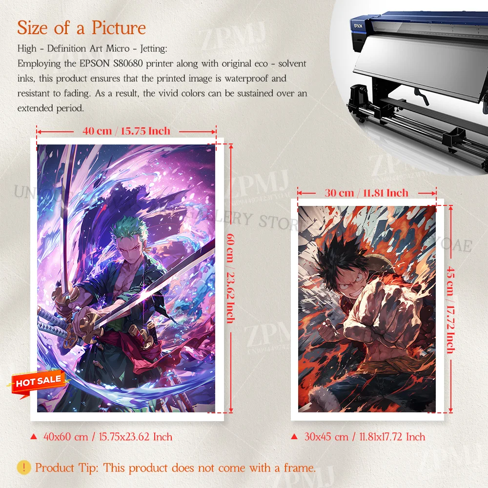 ONE PIECE HD-Drucke, Heimdekoration, Bilder, Anime-Figuren, Roronoa Zoro, Wandkunst, Poster, Gemälde auf Leinwand für Wohnzimmer, ohne Rahmen – Detail 3