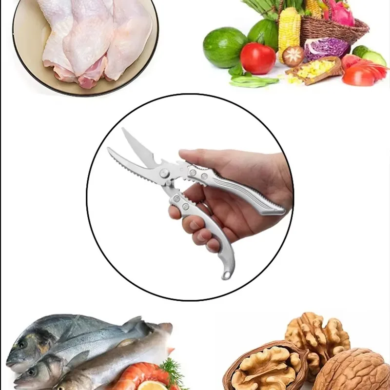 Kitchen Scissors Stainless Steel Powerful Chicken Bone Scissors Multifunctional Meat Duck Fish Killing Household Food Scissors