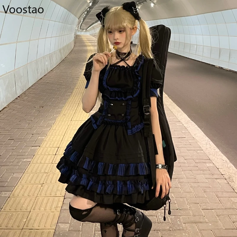 Victorian Gothic Lolita Dress Set Women Vintage Kawaii Lace Ruffles Blouse Princess Party Skirt Harajuku Y2k Grunge Punk Suits