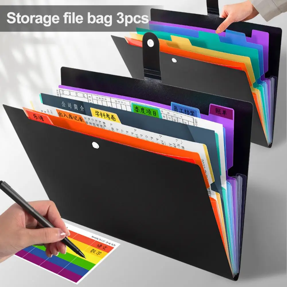 

3Pcs A4 Size File Folder Document Storage Organizer Large Capacity 7 Grids Reusable Lightweight Office Expanding File Folders