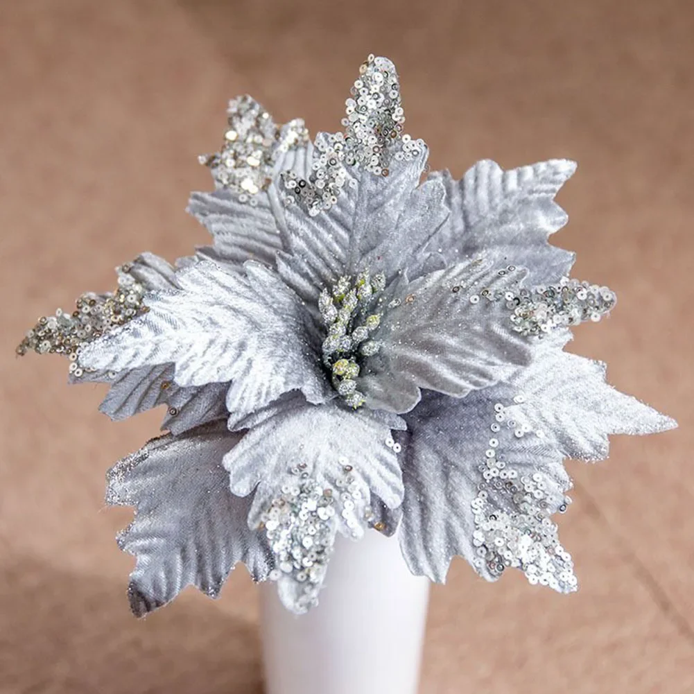 Paillettes Fiore di Natale Flanella Plastica fatta a mano 1PC 25 cm Panno per la decorazione Alberi di Natale per creare un'atmosfera natalizia