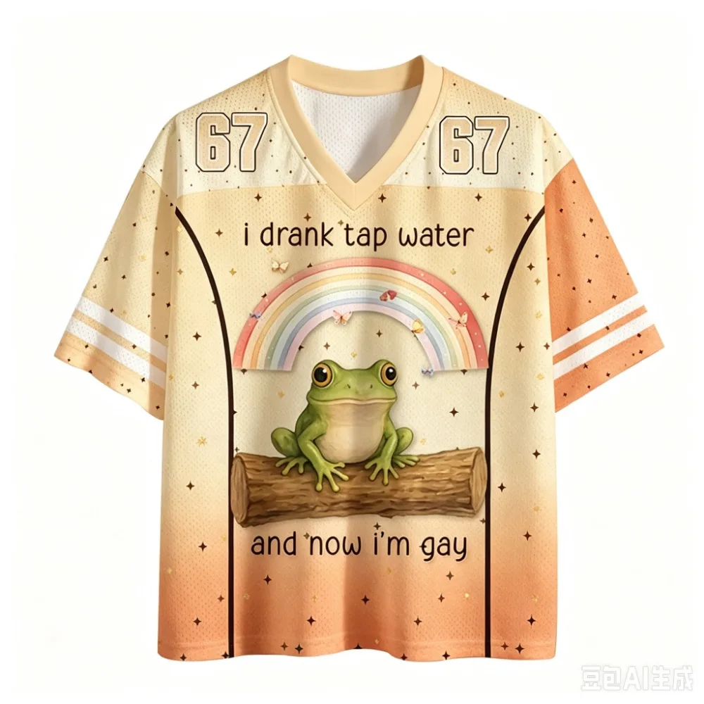 Summer Fashion New  Design Rainbow Frog Pattern 3D Printed Men Women V-Neck Sports T-Shirt Street Breathable Y2K Family Clothing