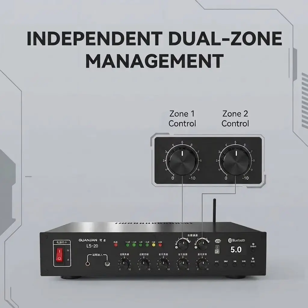 Public Address System 2-Zone Mono Mixer Amplifier with 200W Waterproof Speakers for School Playground Stadium Paging Solution