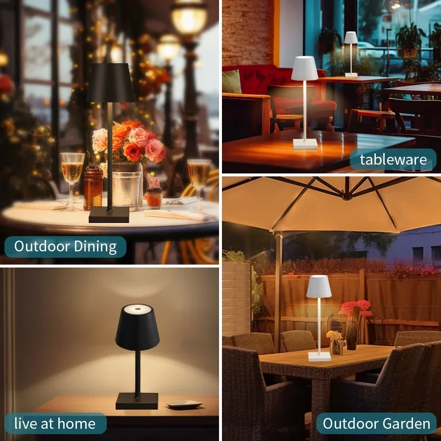 Hotel Cordless LED Rechargeable Touch Table Lamp 3 Colors Bedside Creative Ambient Lights Led Desk Lamp Bar Outdoor Decor Light