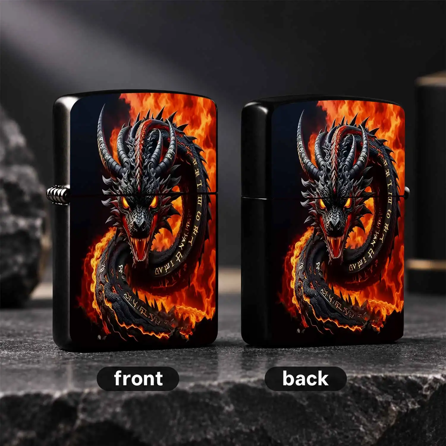Exquisite Fiery Black Dragon Lighter With Mystical Rune Design, Eye-Catching Fiery Aesthetic Portable Decor, Ideal For Outdoor Camping Gathering, Unique Stylish Gift Choice For Dragon Pattern Enthusiasts For Daily Carry A Humorous And Inter