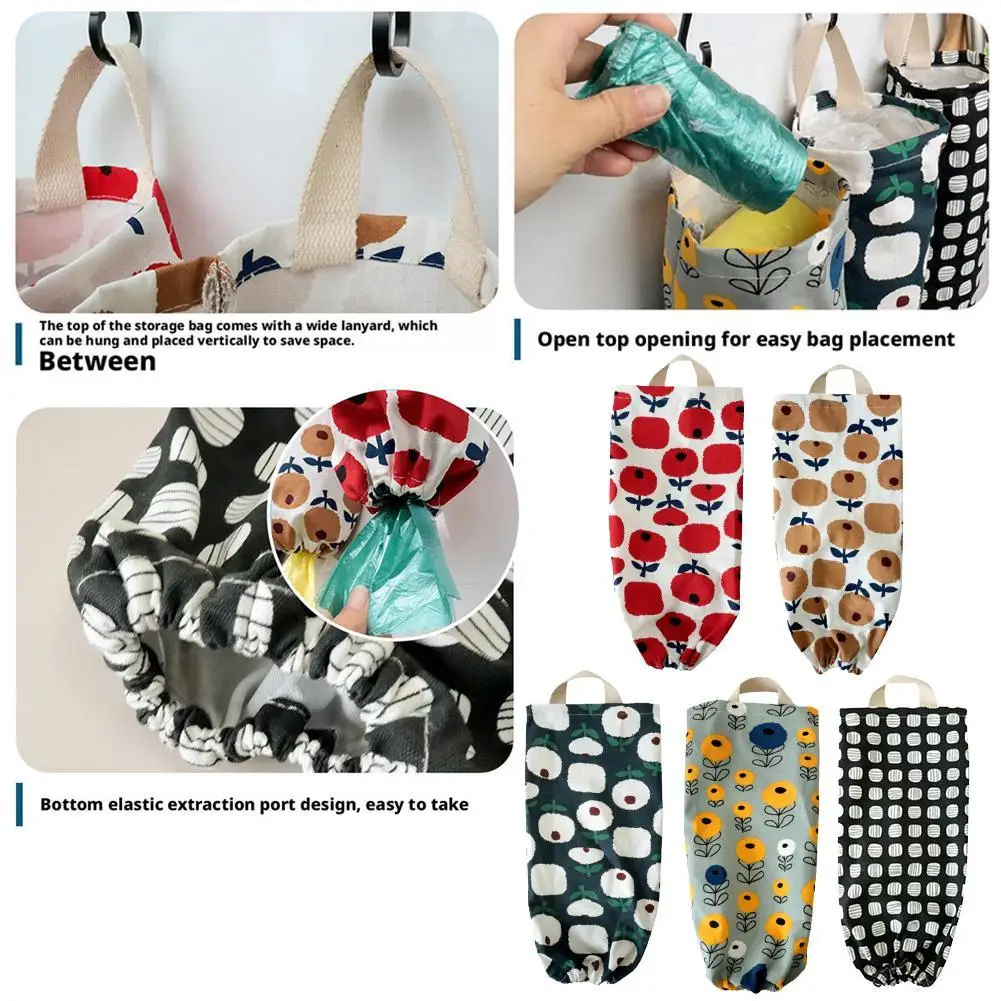 

1pcs Waste Bag Container Large Capacity Pull Type Garbage Bag Holder Wall Hanging Canvas Multipurpose Grocery Kitchen Supplies