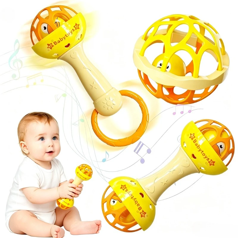 1/3 Pack Baby Rattles 0-12 Months - Montessori Sensory Toys for Newborn, Shaker Grab & Spin Set, Infant Fine Motor Skills Gift