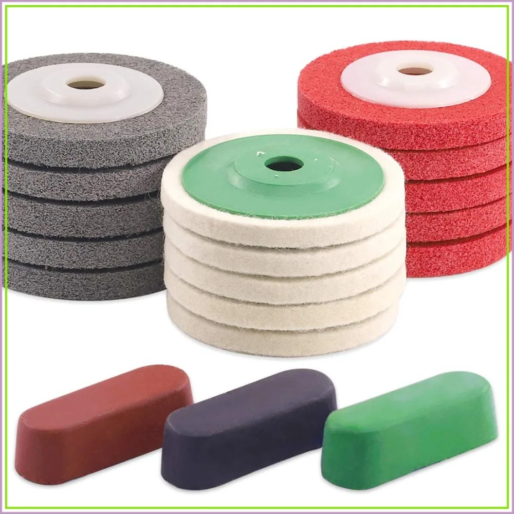 18Pcs 4 Inch Wool Felt Polishing Wheel Kit with Paste for Marble Metal Glass