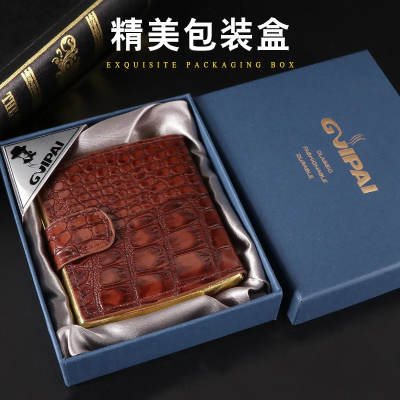 Classic Fashionable 10 Pack Men leather Personalized Cigarette case Creative gift metal clip Portable Cigarette Box Smoking Tool image 2