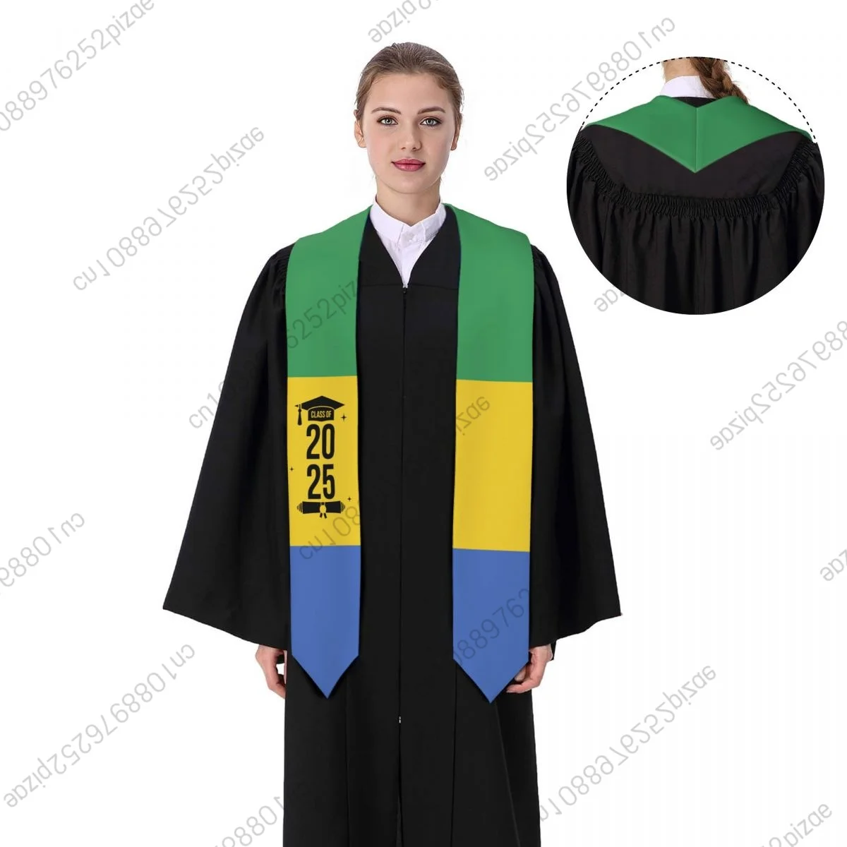 

New Gabon Flag Class Of 2025 183*13CM Graduation Stole Sash Scarf For International Students Proud